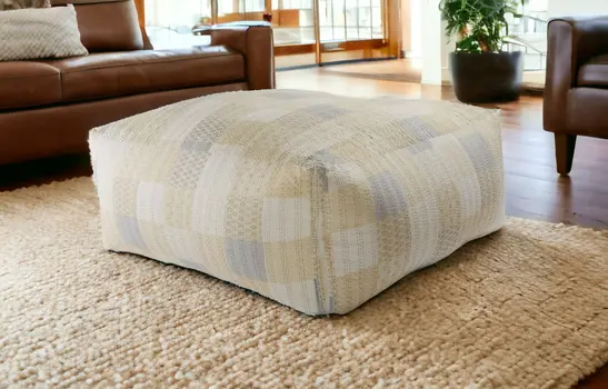 48" Cream Cotton Patchwork Pouf Ottoman