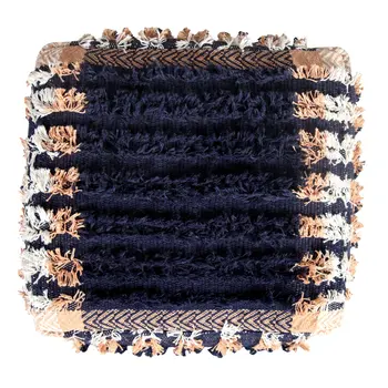 18" Blue Cotton Geometric Pouf Ottoman