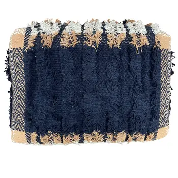 18" Blue Cotton Geometric Pouf Ottoman