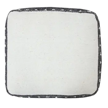 18" White Cotton Striped Pouf Ottoman