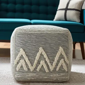 16" Gray Fabric Pouf Ottoman