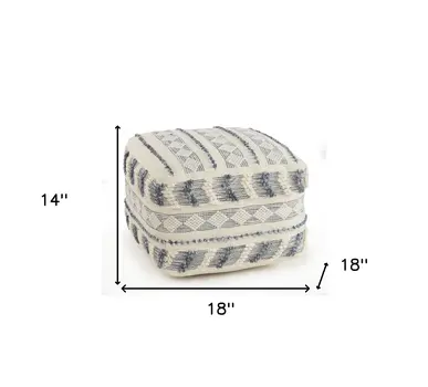18" Blue Striped Pouf Ottoman