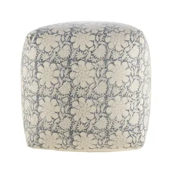 20" Beige Cotton Abstract Pouf Ottoman