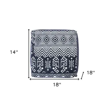 18" Blue Cotton Geometric Pouf Ottoman
