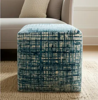 18" Blue Abstract Pouf Ottoman