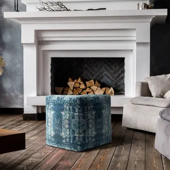 18" Blue Abstract Pouf Ottoman