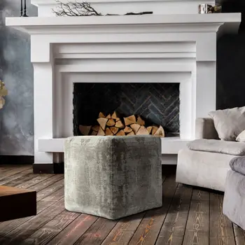 18" Gray Abstract Pouf Ottoman