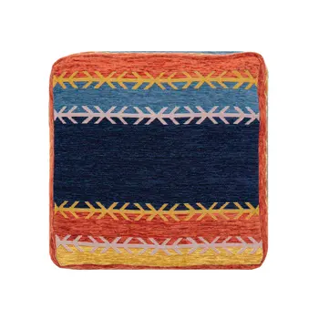 18" Blue And Orange Polyester Blend Striped Pouf Ottoman