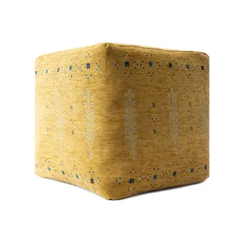18" Yellow Abstract Pouf Ottoman