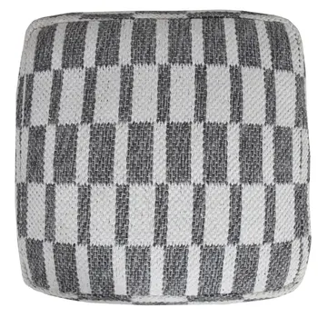 18" Gray Cotton Geometric Pouf Ottoman