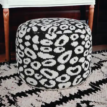18" Black Cylinder Abstract Pouf Ottoman
