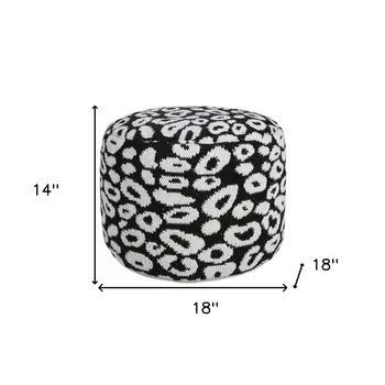 18" Black Cylinder Abstract Pouf Ottoman