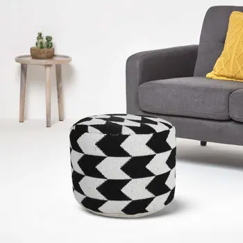 18" Black Cylinder Chevron Pouf Ottoman