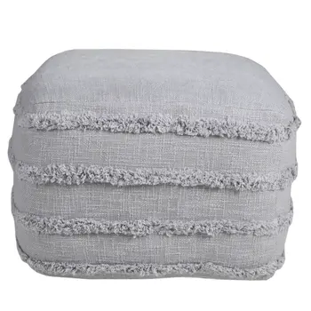 18" Gray Cotton Striped Pouf Ottoman