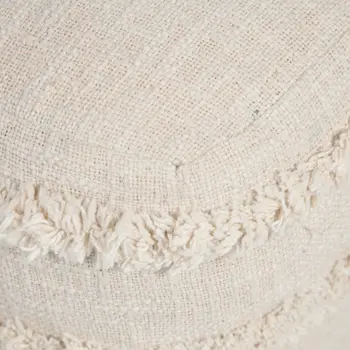 18" Cream Cotton Tufted Cube Striped Pouf Ottoman