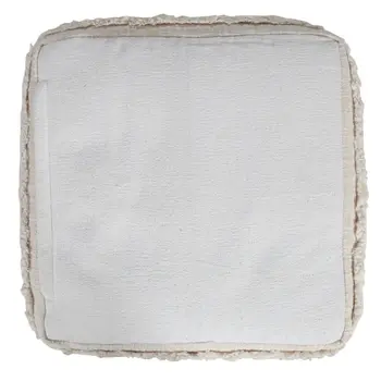 18" Cream Cotton Tufted Cube Striped Pouf Ottoman