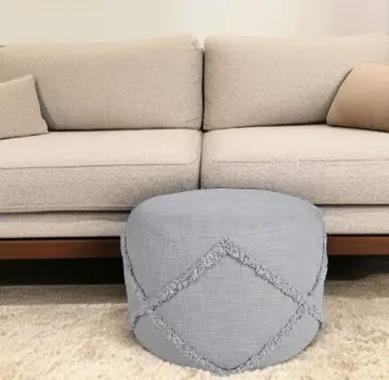 18" Gray Cotton Cylinder Geometric Pouf Ottoman