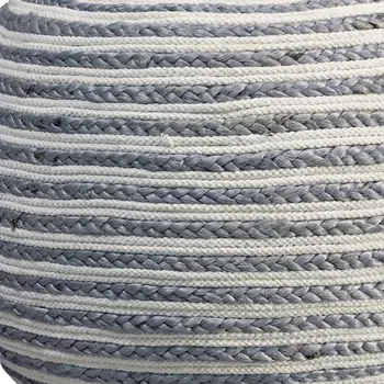 20" Gray Cotton Blend Round Striped Pouf Ottoman