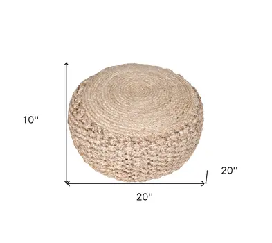20" Tan Round Geometric Pouf Ottoman
