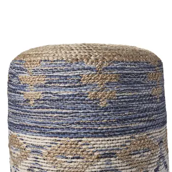 18" Blue Cylinder Geometric Pouf Ottoman