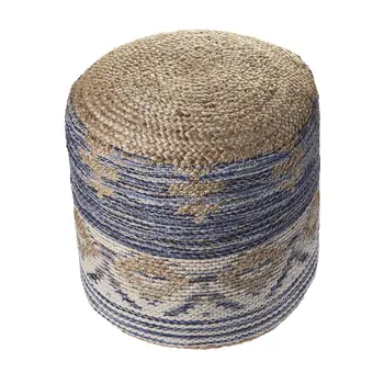 18" Blue Cylinder Geometric Pouf Ottoman