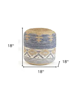18" Blue Cylinder Geometric Pouf Ottoman