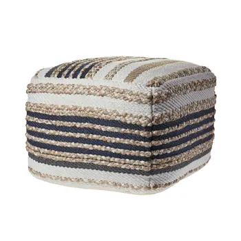 18" Tan Geometric Pouf Ottoman