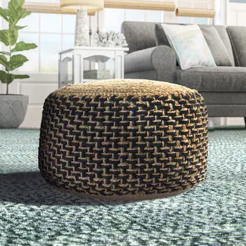 18" Tan Jute Ottoman