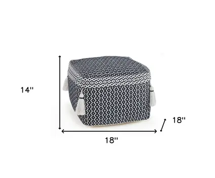 18" Blue Cotton Geometric Pouf Ottoman