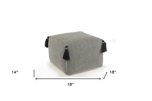 18" Gray Cotton Striped Pouf Ottoman