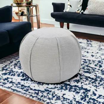 18" Gray Cotton Round Patchwork Pouf Ottoman