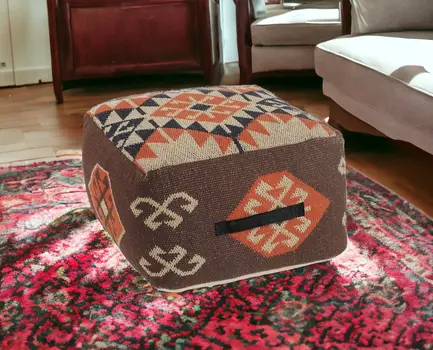 18" Brown Tribal Pouf Ottoman