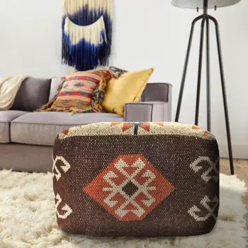 18" Brown Tribal Pouf Ottoman