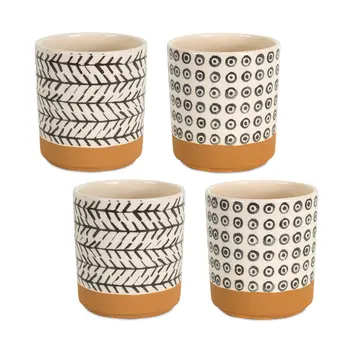 Set of Four Cream Dolomite 3 Ounce Round Pot Planters