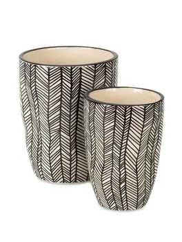 Beige Set of Six Dolomite 1.66234 ounce Round Pot Planter