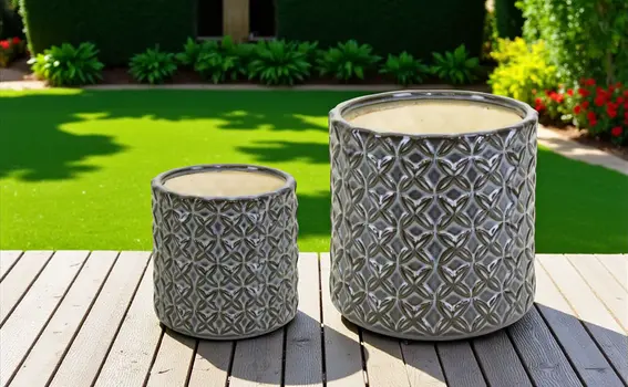 Gray and Brown Set of Two Clay 7.20346 ounce Round Pot Planter