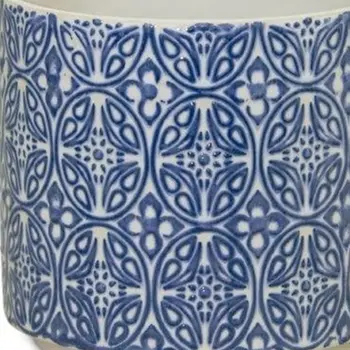 Set of Two Blue And White Ceramic Medallion 3 Ounce Round Pot Planters