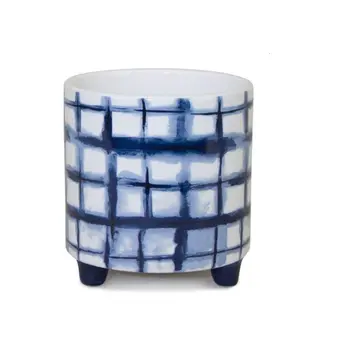 Set of Two Cobalt And White Ceramic 2 Ounce Round Footed Pot Planters