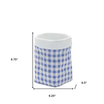 Set of Two Blue And White Cement 7 Ounce Gingham Pot Planters