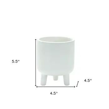 Set of Two White Ceramic Striped Footed Pot Planters