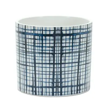Set of Two White And Blue Ceramic Lattice 2 Ounce Round Pot Planters