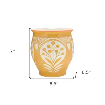 Set of Two Green And Yellow Ceramic 8 Ounce Geo Floral Pot Planters