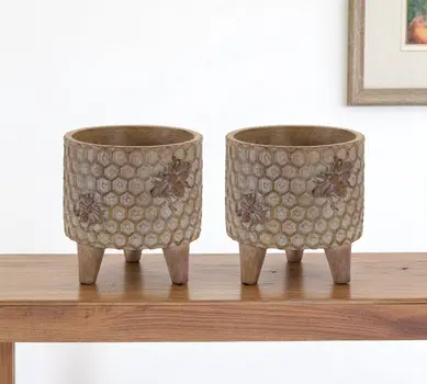 Set of Two Brown Polyresin 3 Ounce Bumble Bee Pot Planters