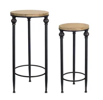 Set of Two 27" Black And Brown Round End Tables