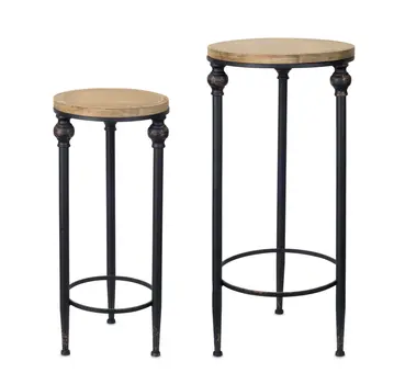Set of Two 27" Black And Brown Round End Tables