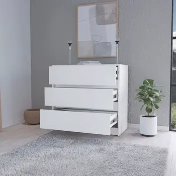 33" White Three Drawer Dresser