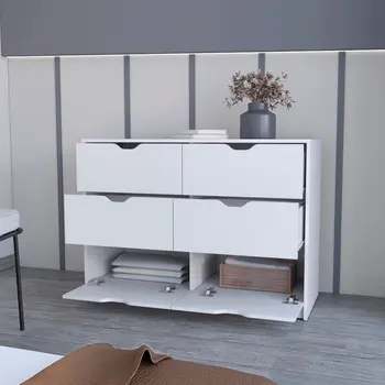 42" White Six Drawer Dresser