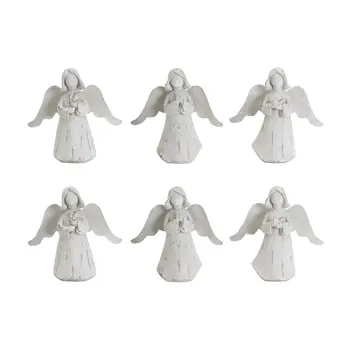 Set of Six 6" White Washed Polyresin Angel Figurine Tabletop Sculpture