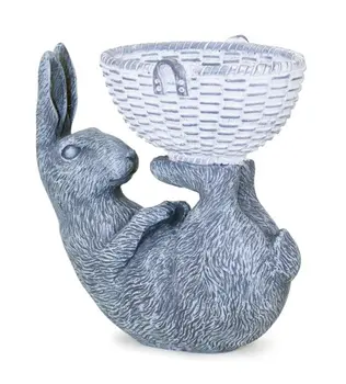 7" Gray And White Polyresin Rabbit Statue Tabletop Sculpture