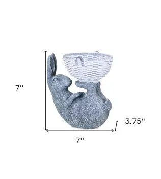 7" Gray And White Polyresin Rabbit Statue Tabletop Sculpture